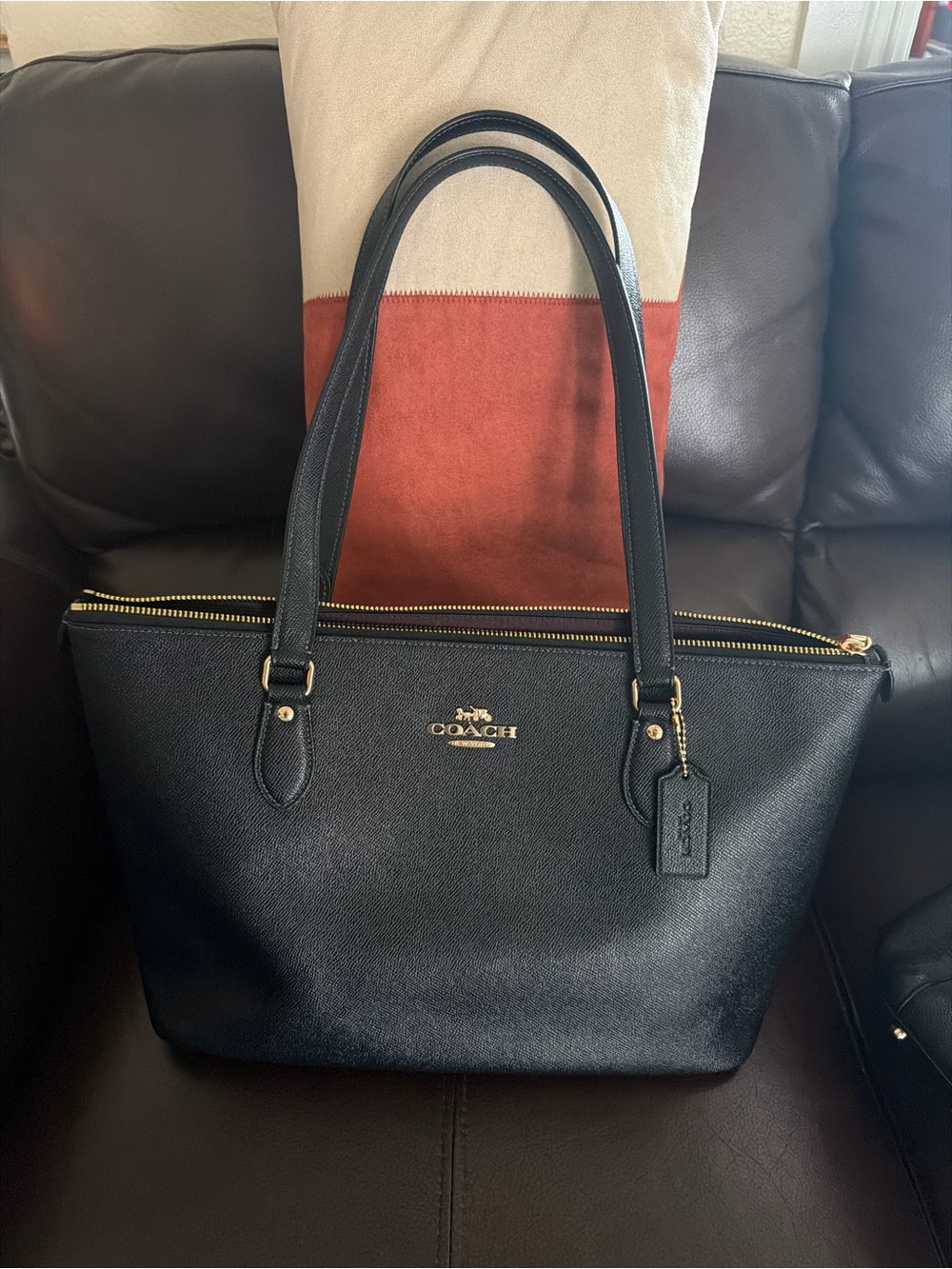 Coach Black Leather Tote with Gold Accent Hardware